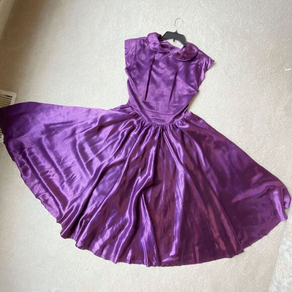 Vintage 1950s Purple Satin Formal Princess Dress Full Circle Skirt - Restored SZ - Picture 11 of 12